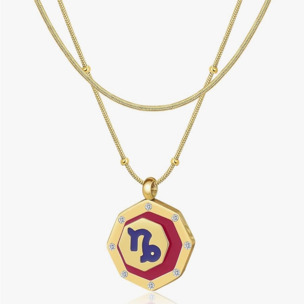 Capricorn Gold Enamel CZ Zodiac Pendant
Beaded Chain Necklace + FREE Snake Chain